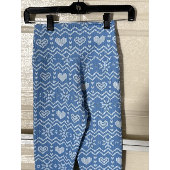 BEACH RIOT Fair Isle Leggings XS Blue White Snowflake Heart Knit Pattern Stretch - Picture 8 of 14
